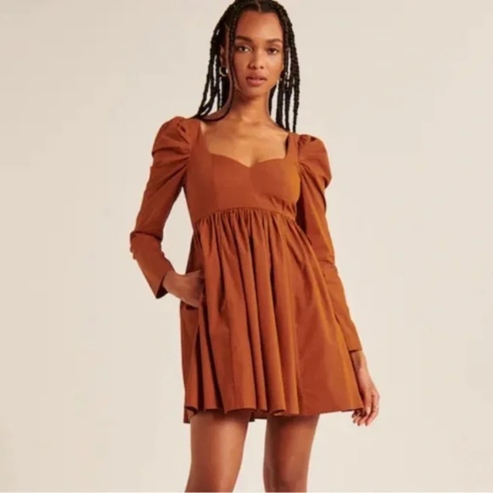 Abercrombie & Fitch Burnt Orange Puff Sleeve Dress